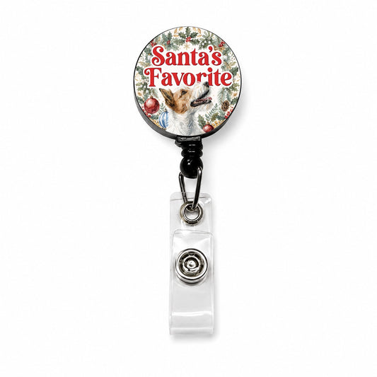 Fox Terrier Dog Christmas Santa's Favorite Retractable ID Key Card Name Tag Badge Holder with Clip