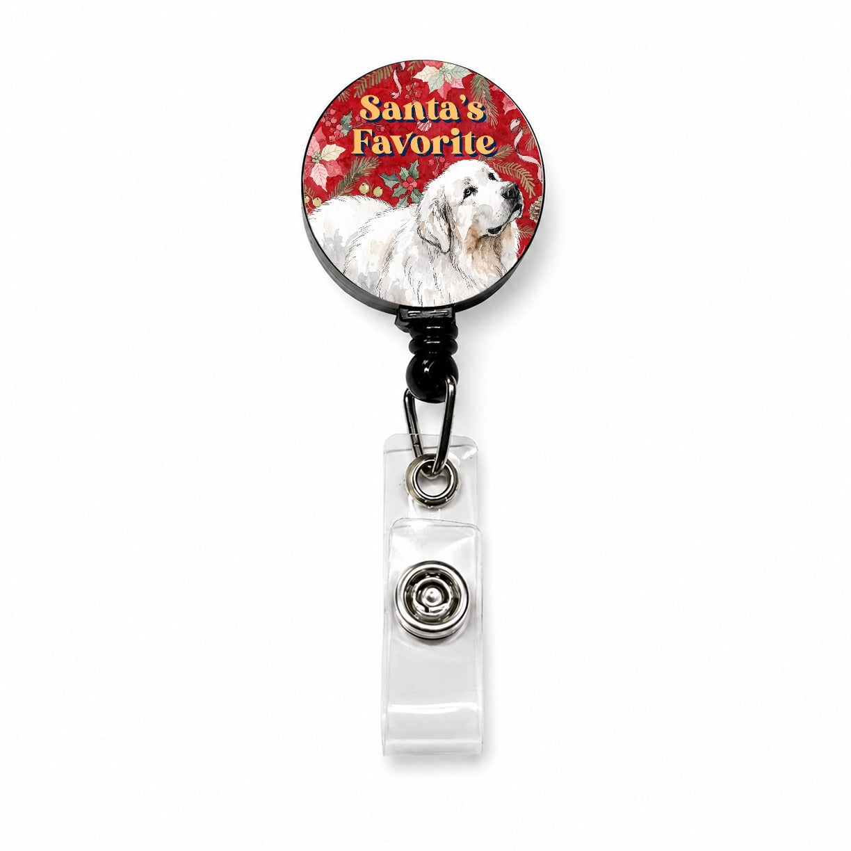 Great Pyrenees Dog Christmas Santa's Favorite Retractable ID Key Card Name Tag Badge Holder with Clip