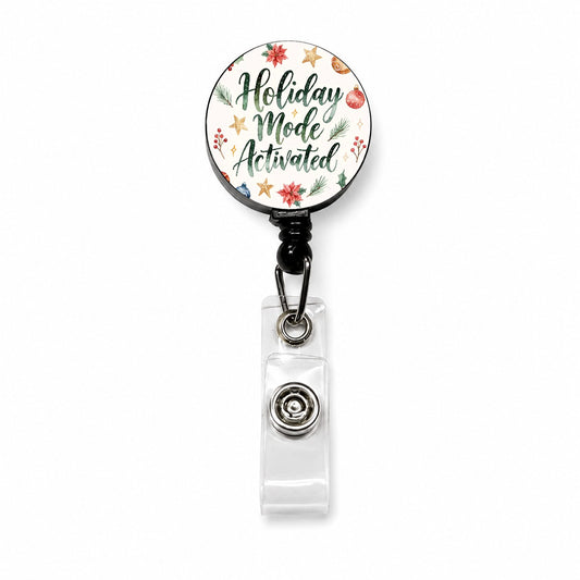 Holiday Mode Activated Christmas Funny Script Retractable ID Key Card Name Tag Badge Holder with Clip