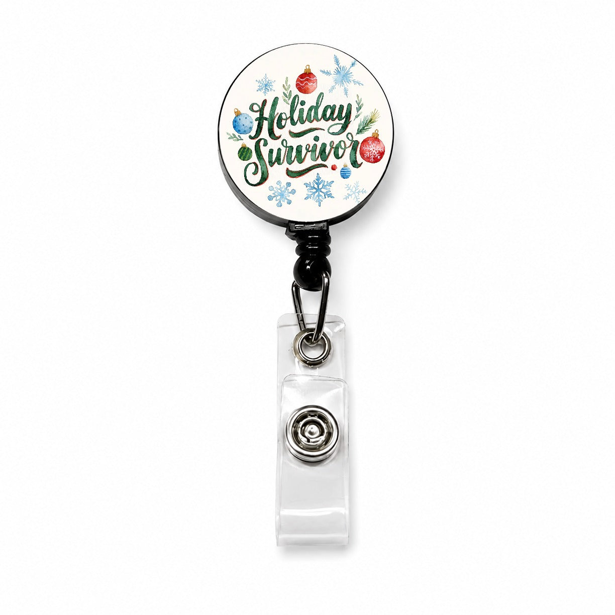 Holiday Survivor Christmas Green Script Retractable ID Key Card Name Tag Badge Holder with Clip