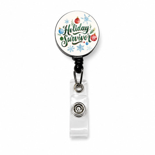Holiday Survivor Christmas Green Script Retractable ID Key Card Name Tag Badge Holder with Clip