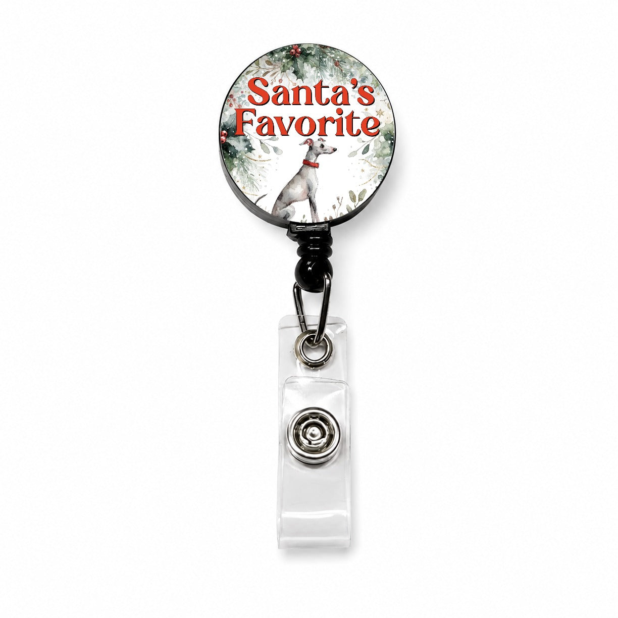 Italian Greyhound Dog Christmas Santa's Favorite Retractable ID Key Card Name Tag Badge Holder with Clip