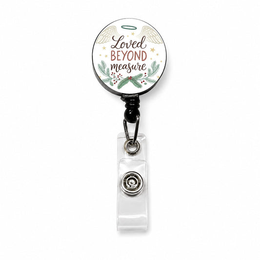 Loved Beyond Measure Christmas Halo Angel Retractable ID Key Card Name Tag Badge Holder with Clip