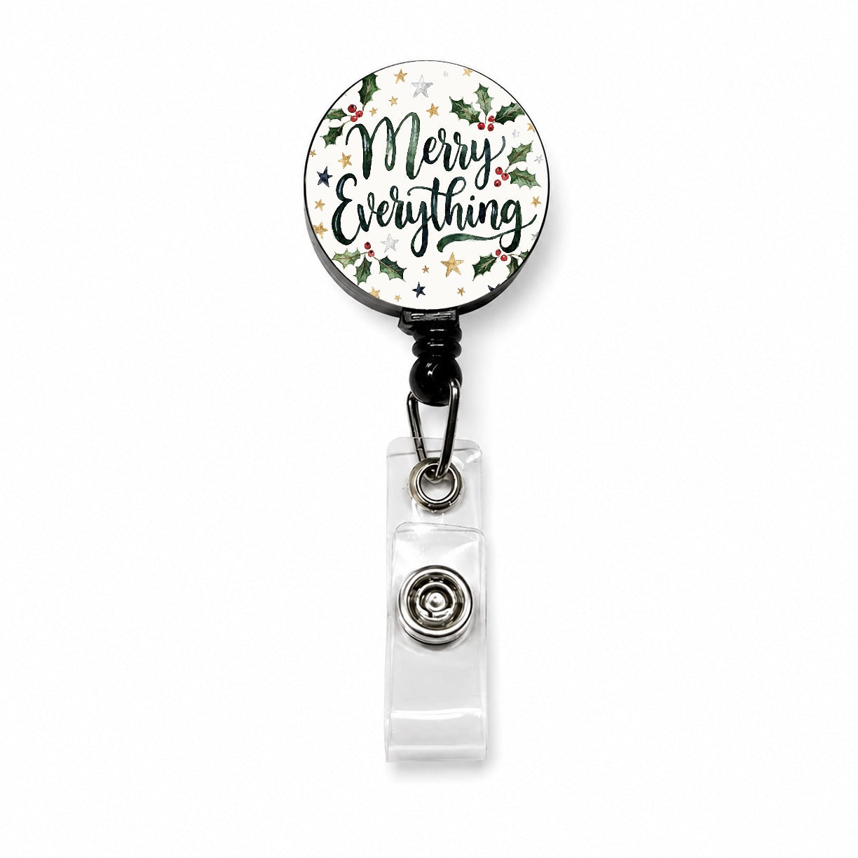 Merry Everything Christmas Green Retractable ID Key Card Name Tag Badge Holder with Clip