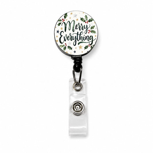 Merry Everything Christmas Green Retractable ID Key Card Name Tag Badge Holder with Clip