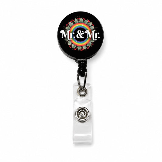 Mr and Mr Pride Gay Rainbow Christmas Wreath Retractable ID Key Card Name Tag Badge Holder with Clip