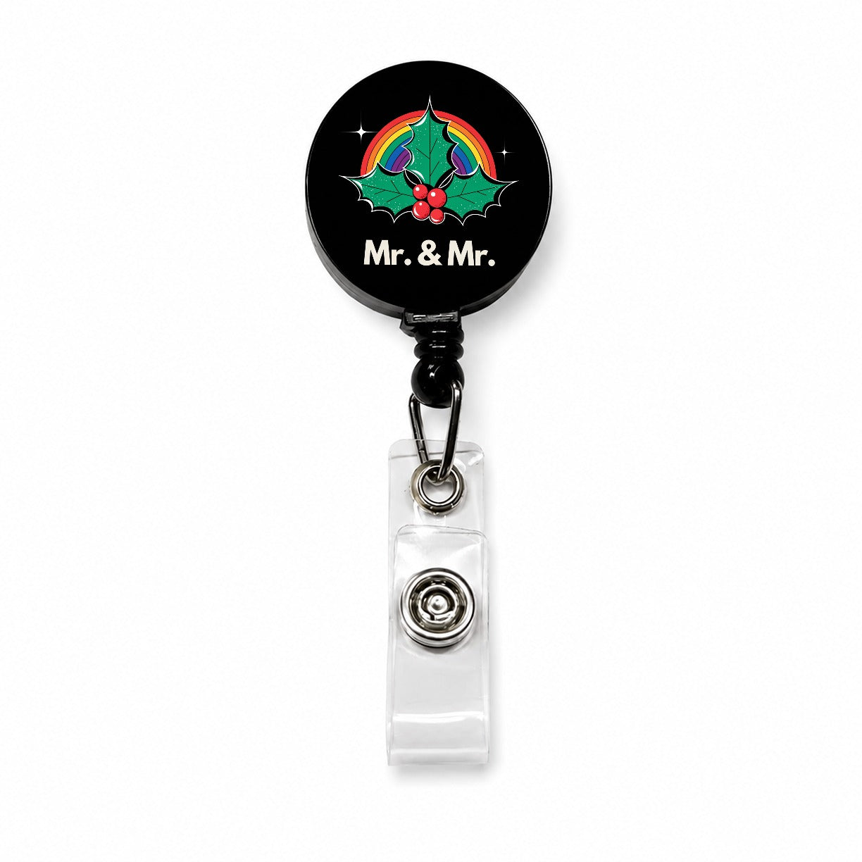 Mr and Mr Pride Gay Rainbow Christmas Retractable ID Key Card Name Tag Badge Holder with Clip