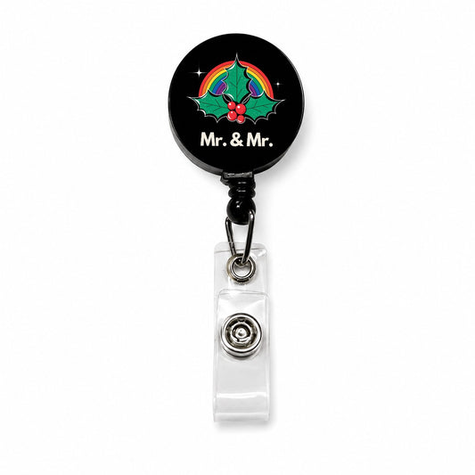 Mr and Mr Pride Gay Rainbow Christmas Retractable ID Key Card Name Tag Badge Holder with Clip
