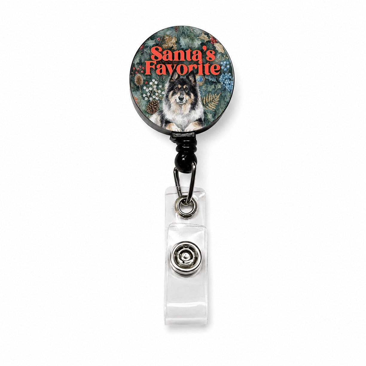 Norwegian Elkhound Dog Christmas Santa's Favorite Retractable ID Key Card Name Tag Badge Holder with Clip