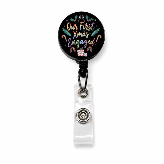 Our First Christmas Xmas Engaged LGBTQ Pride Cute Retractable ID Key Card Name Tag Badge Holder with Clip