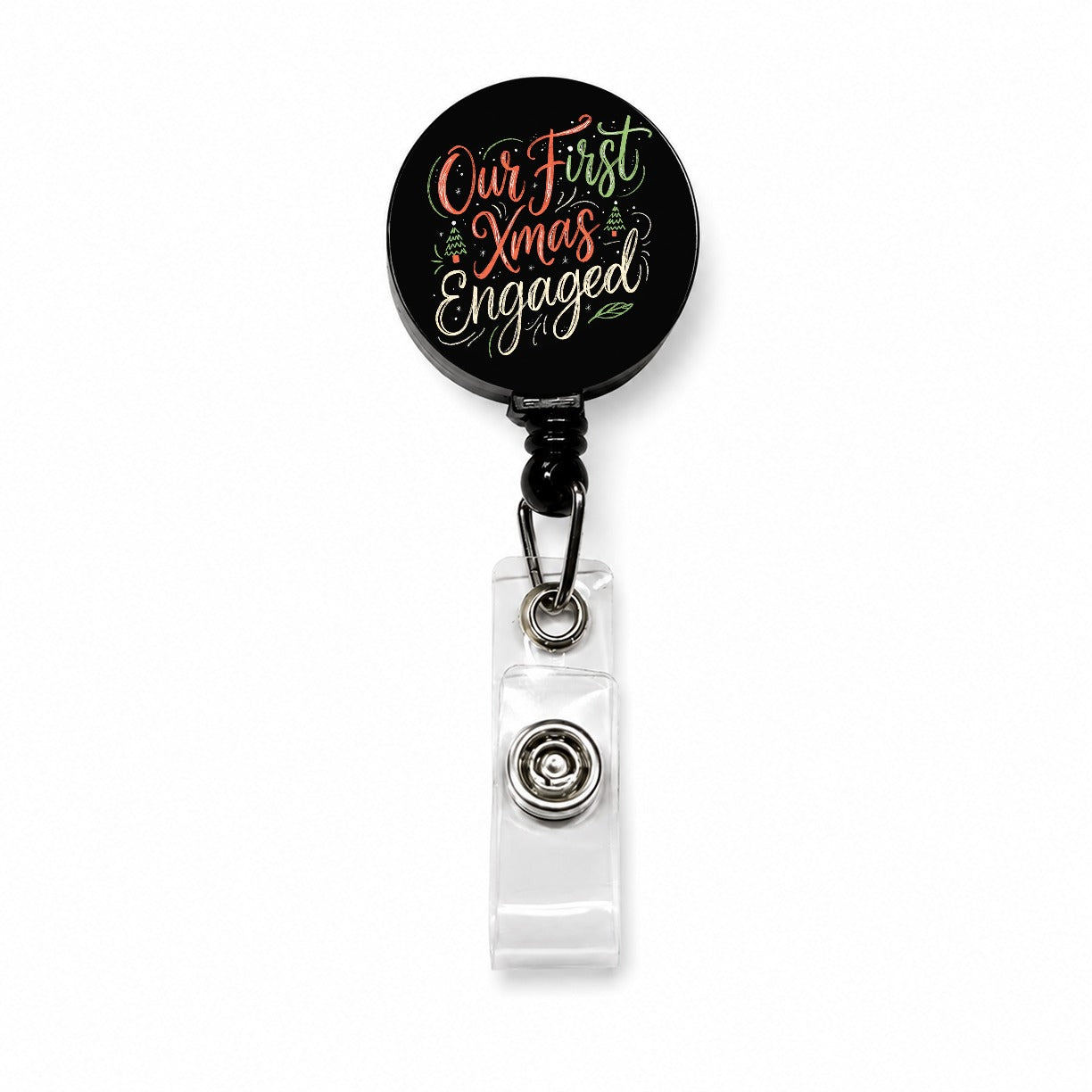 Our First Christmas Xmas Engaged Stylish Retractable ID Key Card Name Tag Badge Holder with Clip