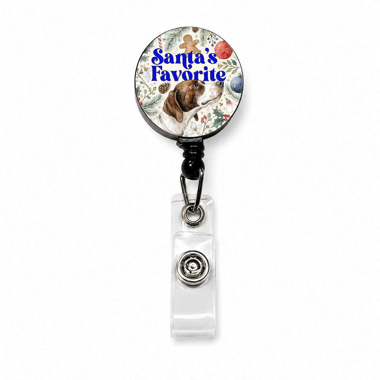 Pointer Dog Christmas Santa's Favorite Retractable ID Key Card Name Tag Badge Holder with Clip