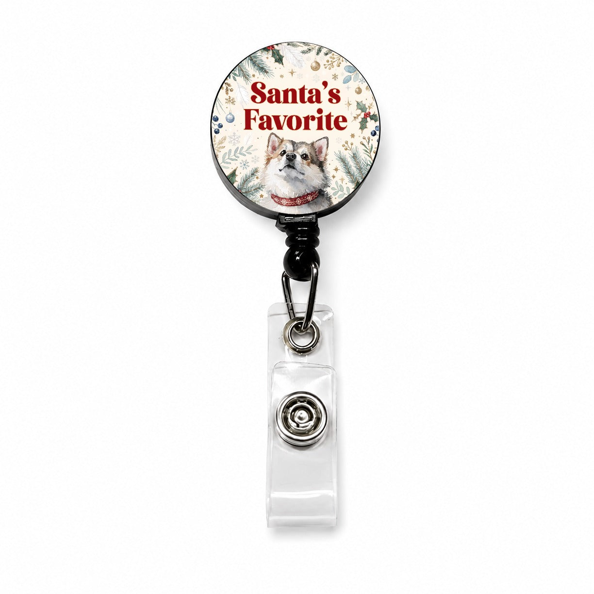 Pomsky Dog Christmas Santa's Favorite Retractable ID Key Card Name Tag Badge Holder with Clip