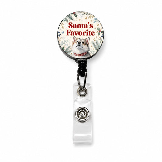 Pomsky Dog Christmas Santa's Favorite Retractable ID Key Card Name Tag Badge Holder with Clip
