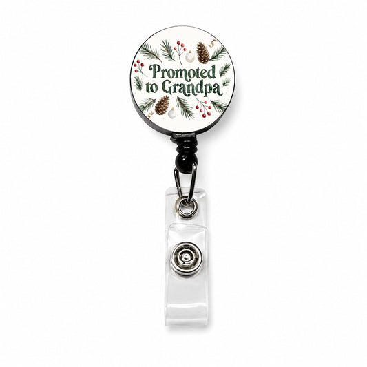 Promoted To Grandpa Christmas Retractable ID Key Card Name Tag Badge Holder with Clip
