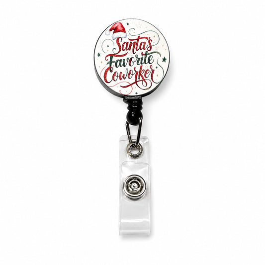 Santa's Favorite Coworker Christmas Retractable ID Key Card Name Tag Badge Holder with Clip