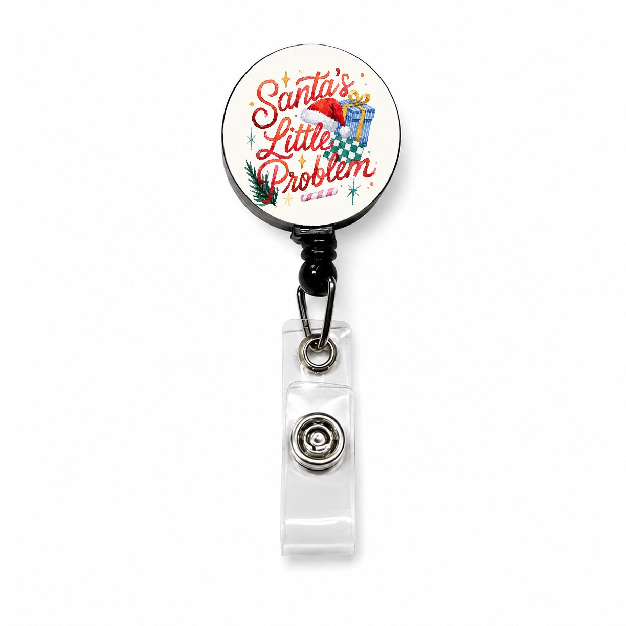 Santa's Little Problem Christmas Funny Retractable ID Key Card Name Tag Badge Holder with Clip