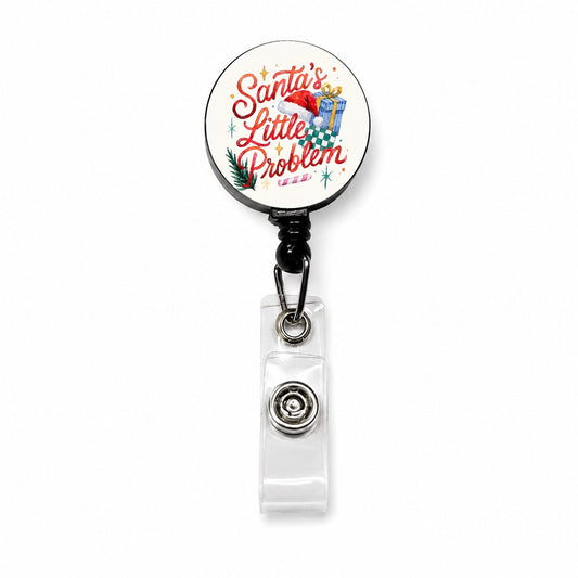 Santa's Little Problem Christmas Funny Retractable ID Key Card Name Tag Badge Holder with Clip