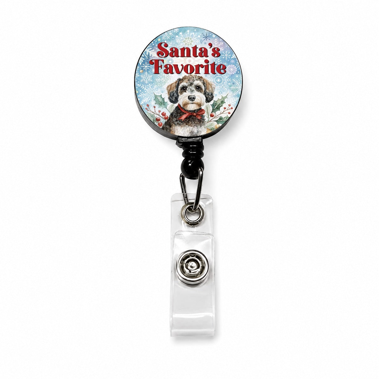 Schnoodle Dog Christmas Santa's Favorite Retractable ID Key Card Name Tag Badge Holder with Clip