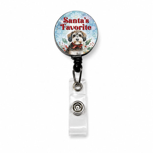 Schnoodle Dog Christmas Santa's Favorite Retractable ID Key Card Name Tag Badge Holder with Clip