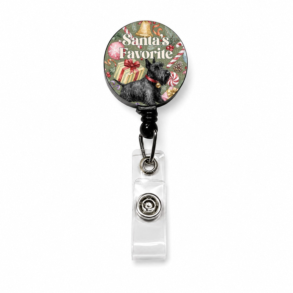 Scottish Terrier Dog Christmas Santa's Favorite Retractable ID Key Card Name Tag Badge Holder with Clip