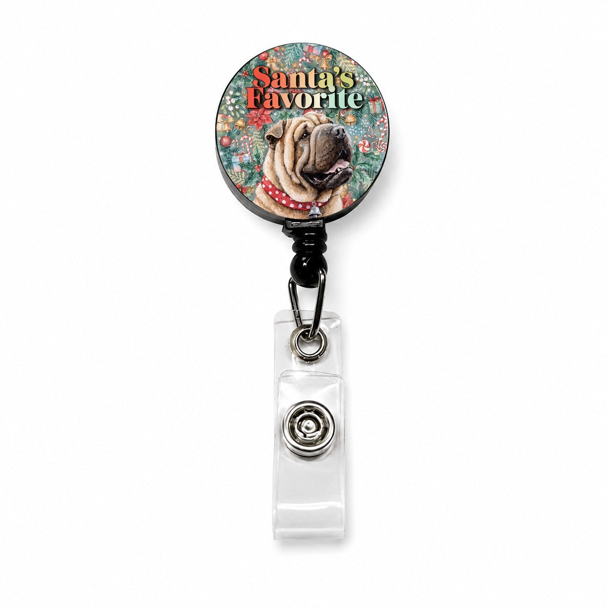 Shar Pei Dog Christmas Santa's Favorite Retractable ID Key Card Name Tag Badge Holder with Clip