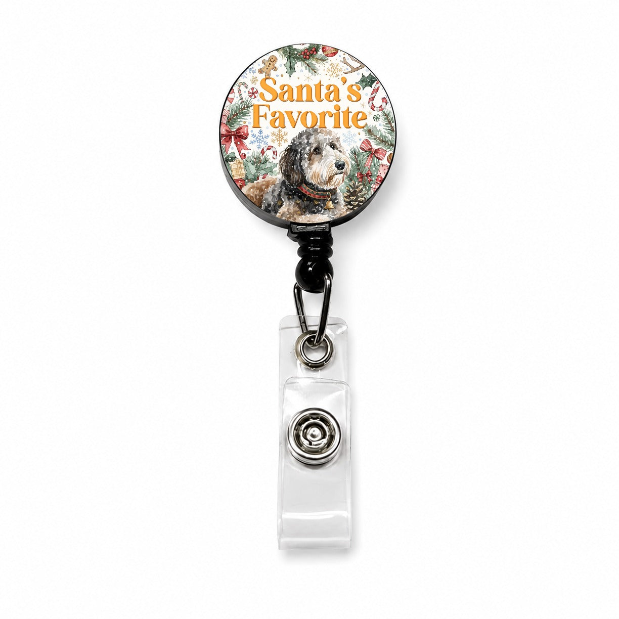 Sheepadoodle Dog Christmas Santa's Favorite Retractable ID Key Card Name Tag Badge Holder with Clip