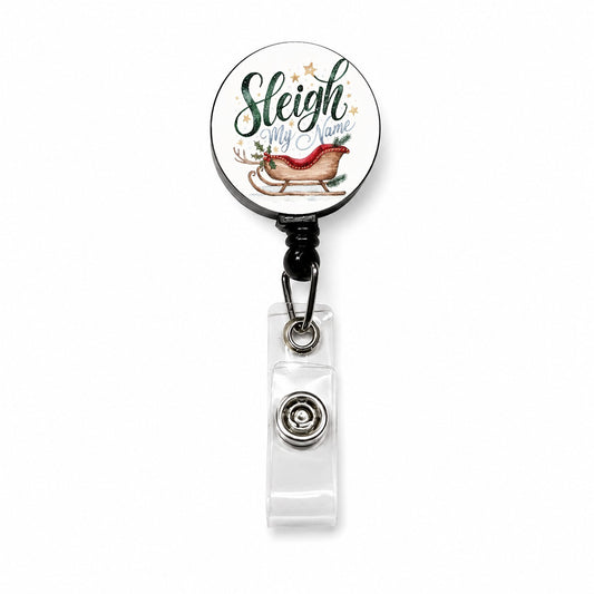 Sleigh Say My Name Christmas Funny Retractable ID Key Card Name Tag Badge Holder with Clip