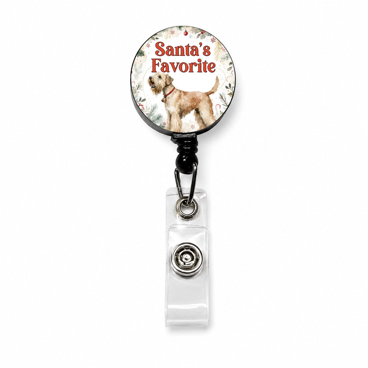 Soft Coated Wheaten Terrier Dog Christmas Santa's Favorite Retractable ID Key Card Name Tag Badge Holder with Clip