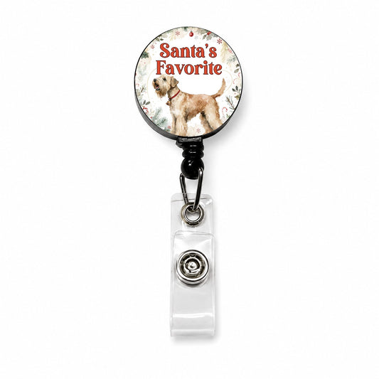 Soft Coated Wheaten Terrier Dog Christmas Santa's Favorite Retractable ID Key Card Name Tag Badge Holder with Clip