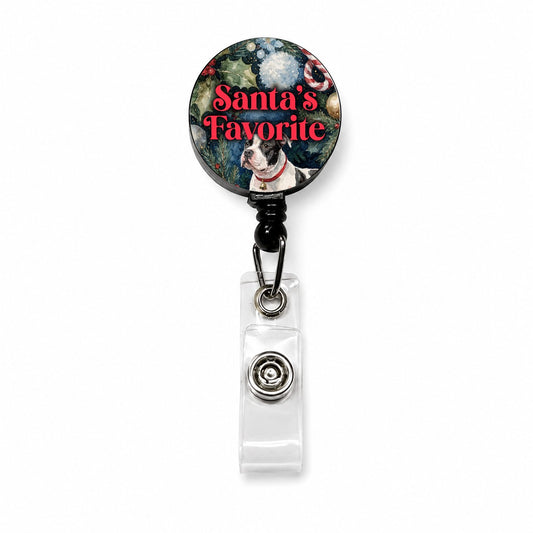 Staffordshire Bull Terrier Dog Christmas Santa's Favorite Retractable ID Key Card Name Tag Badge Holder with Clip