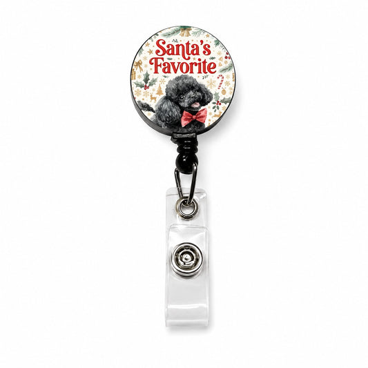 Toy Poodle Dog Christmas Santa's Favorite Retractable ID Key Card Name Tag Badge Holder with Clip