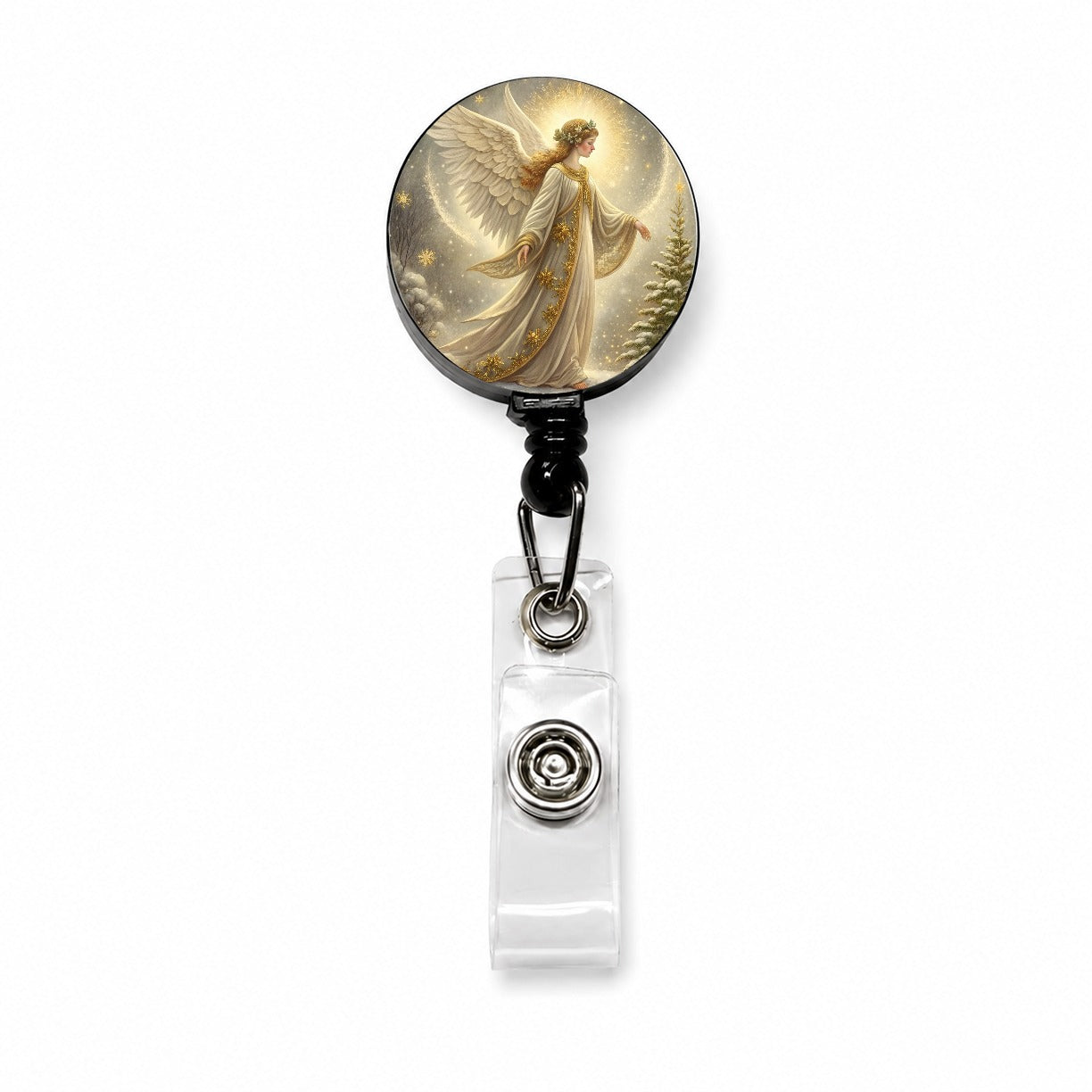 Vintage Christmas Angel Elegant Retractable ID Key Card Name Tag Badge Holder with Clip