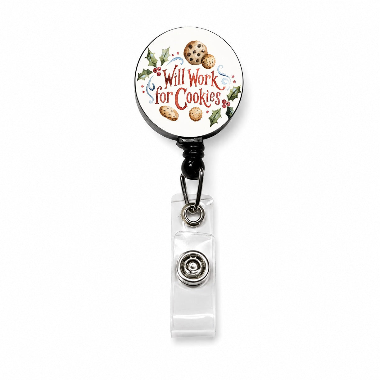 Will Work For Cookies Christmas Funny Retractable ID Key Card Name Tag Badge Holder with Clip