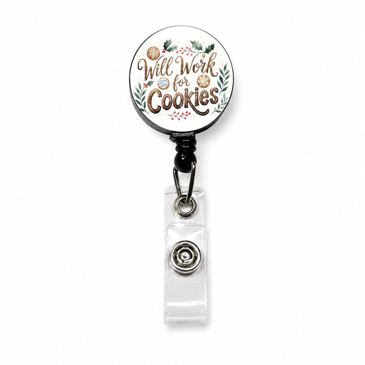 Will Work For Cookies Christmas Retractable ID Key Card Name Tag Badge Holder with Clip