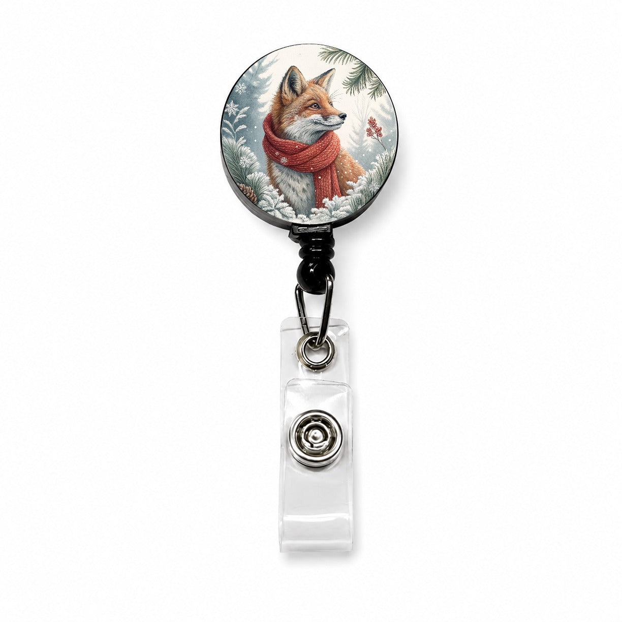 Winter Fox With Scarf Christmas Retractable ID Key Card Name Tag Badge Holder with Clip