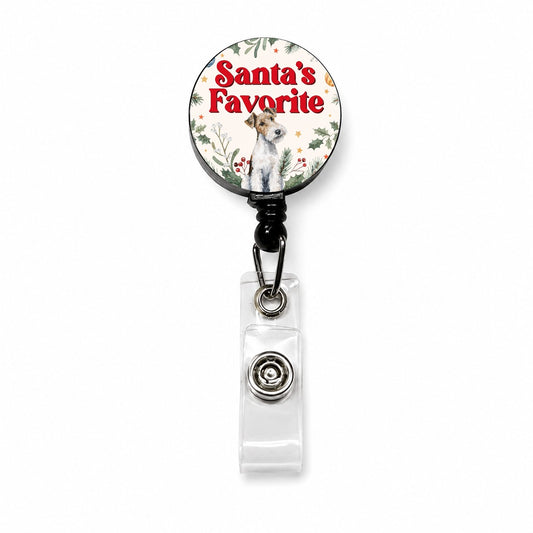 Wire Fox Terrier Dog Christmas Santa's Favorite Retractable ID Key Card Name Tag Badge Holder with Clip