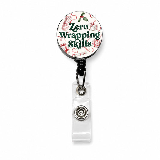 Zero Wrapping Skills Christmas Funny Red Green Retractable ID Key Card Name Tag Badge Holder with Clip