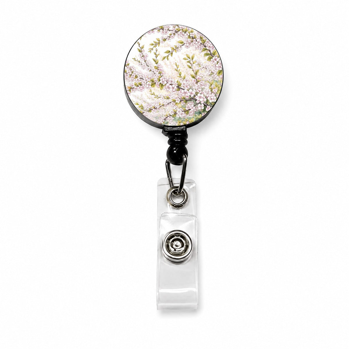 Apple Blossom Branches Retractable ID Key Card Name Tag Badge Holder with Clip
