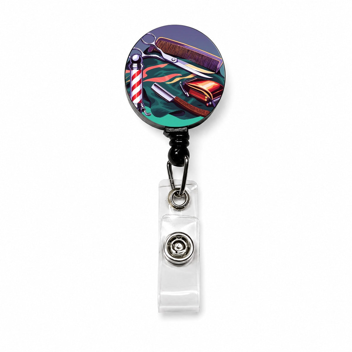 Barber Barbershop Tools Retractable ID Key Card Name Tag Badge Holder with Clip