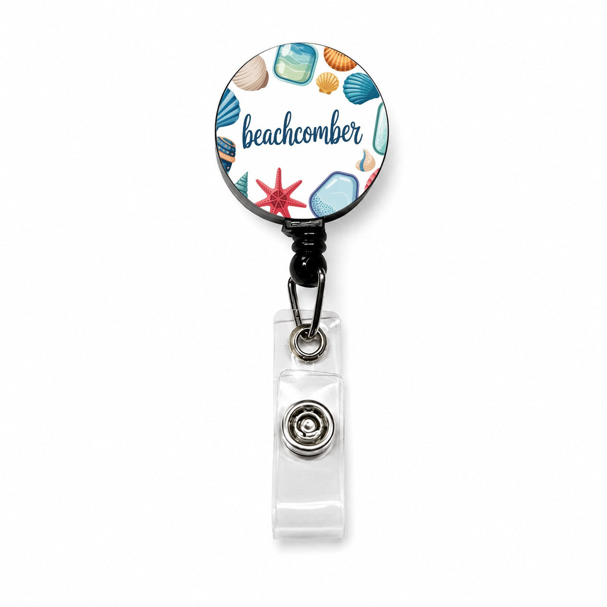 Beachcomber Seashells Sea Glass Retractable ID Key Card Name Tag Badge Holder with Clip