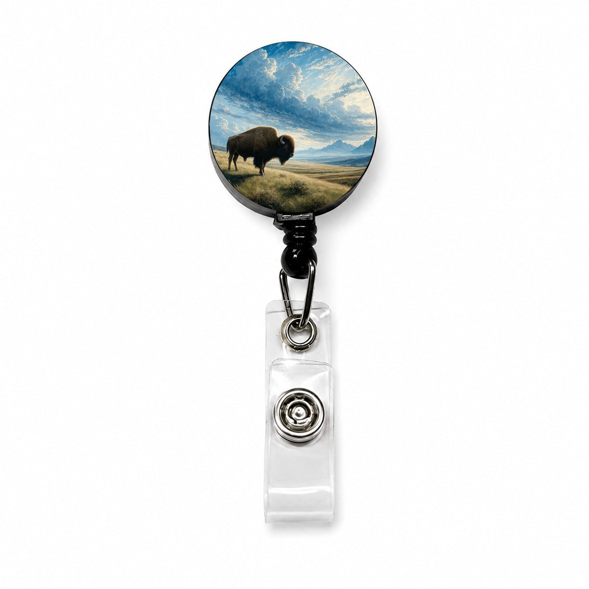 Bison Prairie Landscape Retractable ID Key Card Name Tag Badge Holder with Clip