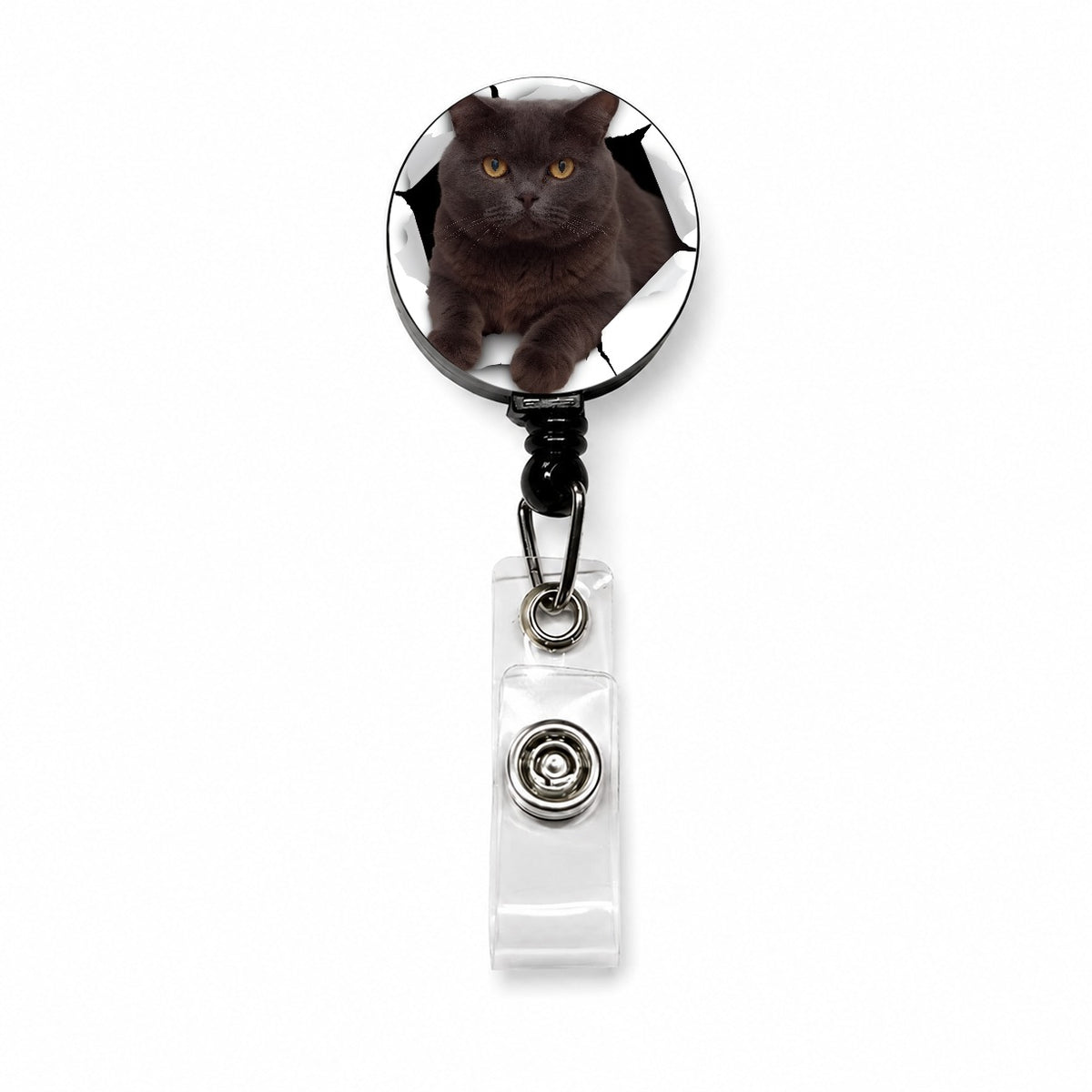 British Shorthair Cat Breakout Retractable ID Key Card Name Tag Badge Holder with Clip
