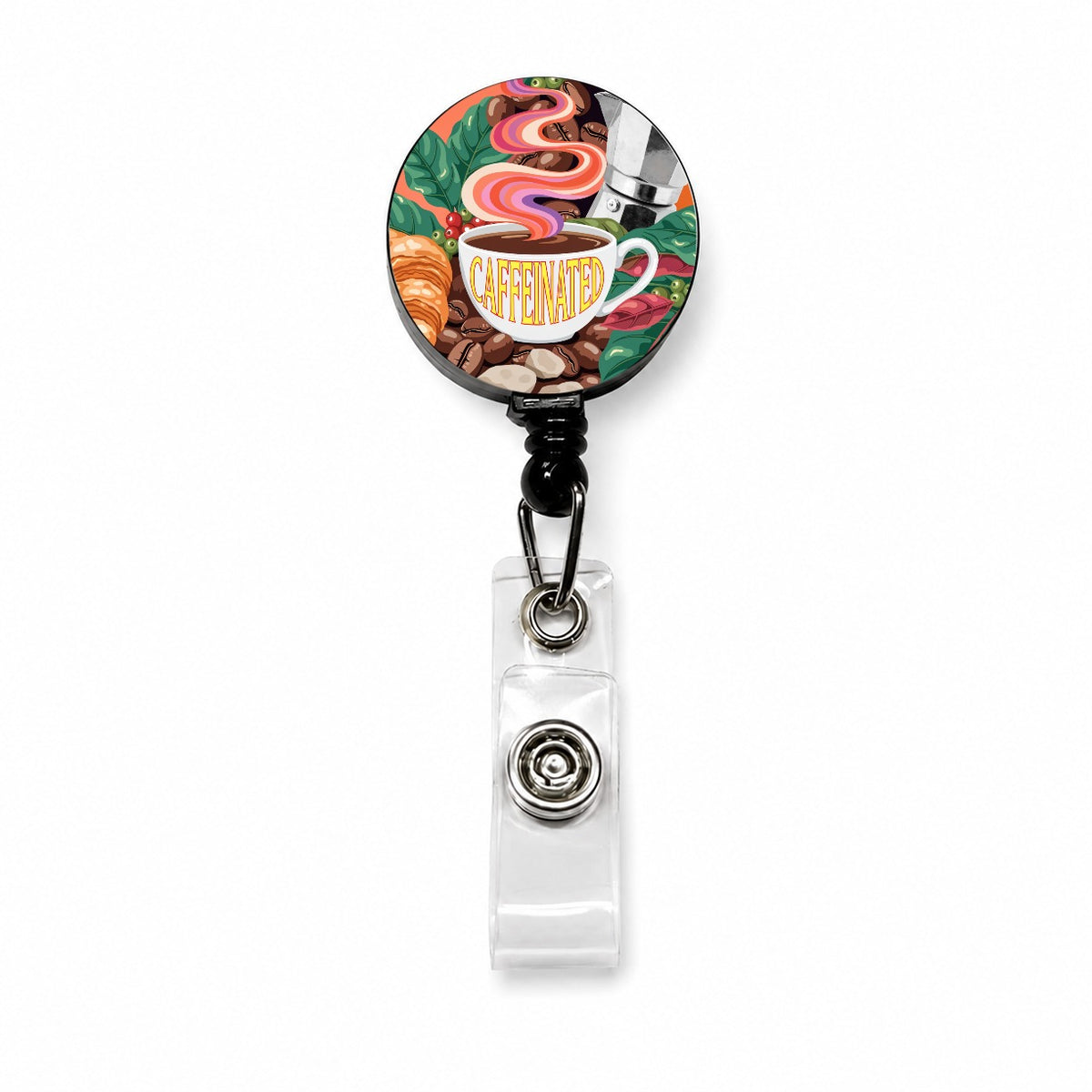 Caffeinated Coffee Cup Lover Fun Retractable ID Key Card Name Tag Badge Holder with Clip