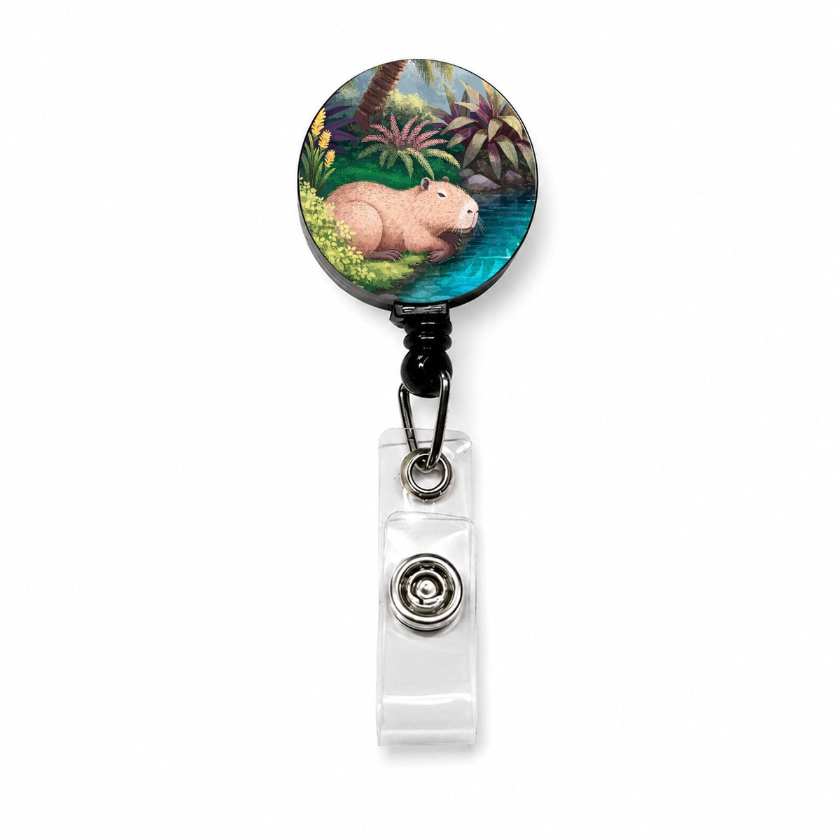 Capybara Tropical Pond Retractable ID Key Card Name Tag Badge Holder with Clip
