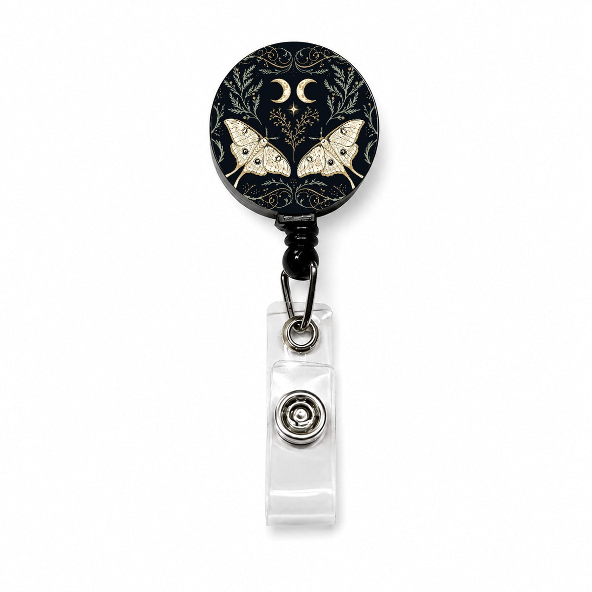 Celestial Moths Crescent Moons Retractable ID Key Card Name Tag Badge Holder with Clip