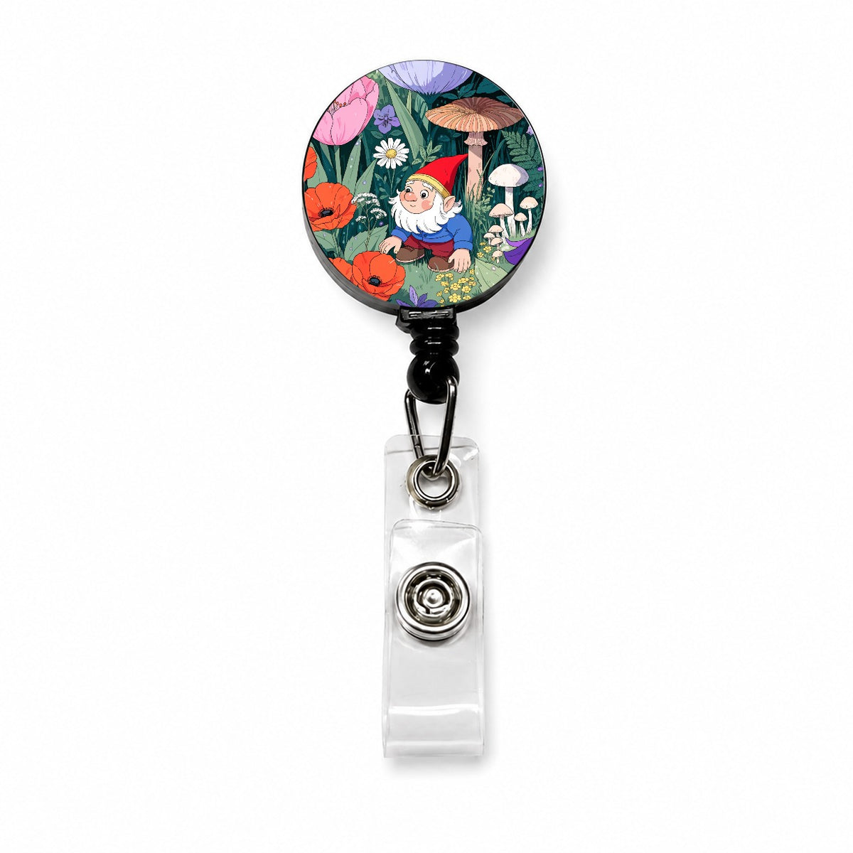 Charming Gnome Flower Garden Retractable ID Key Card Name Tag Badge Holder with Clip