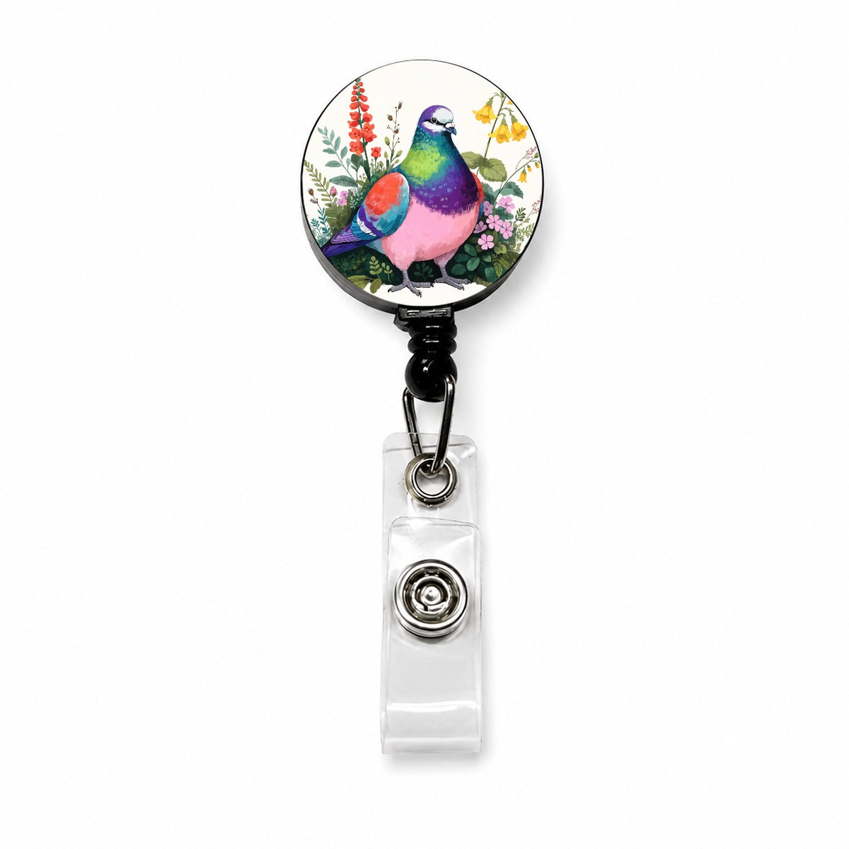 Charming Plump Pigeon Retractable ID Key Card Name Tag Badge Holder with Clip