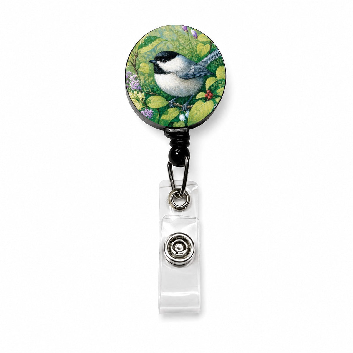 Chickadee Wildflower Garden Retractable ID Key Card Name Tag Badge Holder with Clip