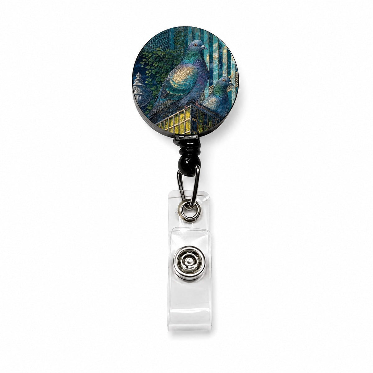 City Pigeons On A Roof Retractable ID Key Card Name Tag Badge Holder with Clip